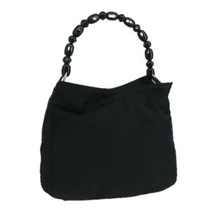 Christian Dior Maris Pearl Hand Bag Leather Black Silver Auth bs20633